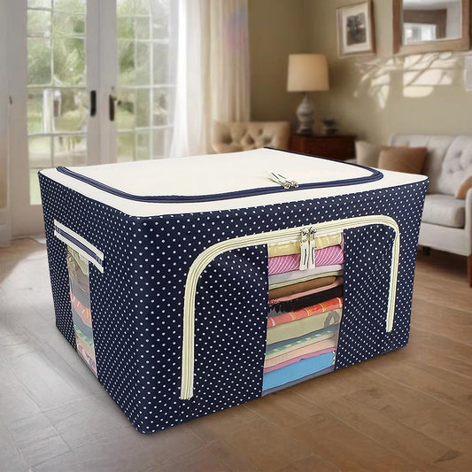 Foldable steel frame storage bag with colorful pockets, perfect for organizing home spaces