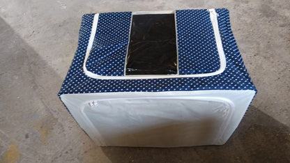 Foldable steel frame storage bag with blue polka dot design, perfect for organizing home spaces