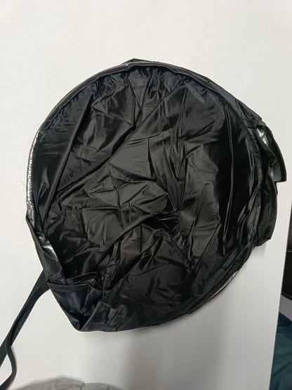 Compact folding car window sunshade storage bag with durable black fabric for easy transportation