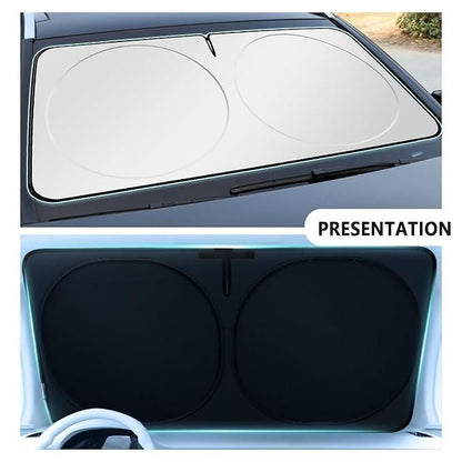 Folding car window sunshade with dual reflective panels for effective heat and UV protection