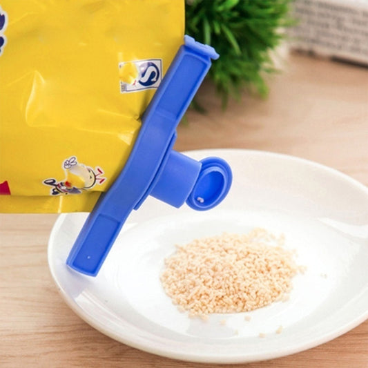Your Brand food bag clip seal in blue for easy sealing and pouring of snack bags