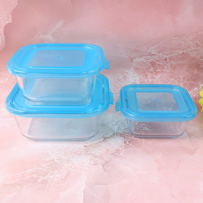 Premium Quality 3-Piece Square Glass Food Storage Container / Bowl Set Your Brand