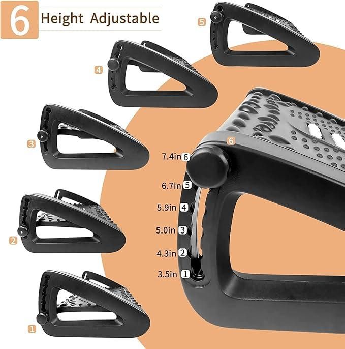 Height adjustable footrest massage stool with ergonomic design and multiple height settings for comfort
