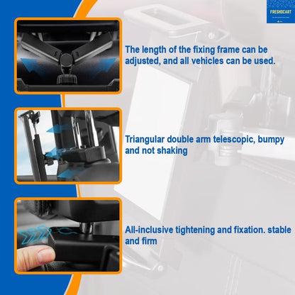 car mount holder for tablets and phones with adjustable fixing frame triangular double arm and secure tightening