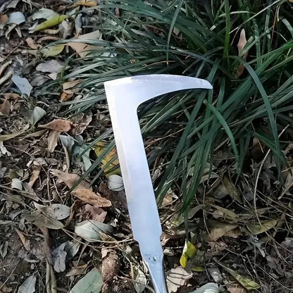 Metal garden hoe with curved hooked blade used to remove weeds among plants handheld weeding tool for gardens