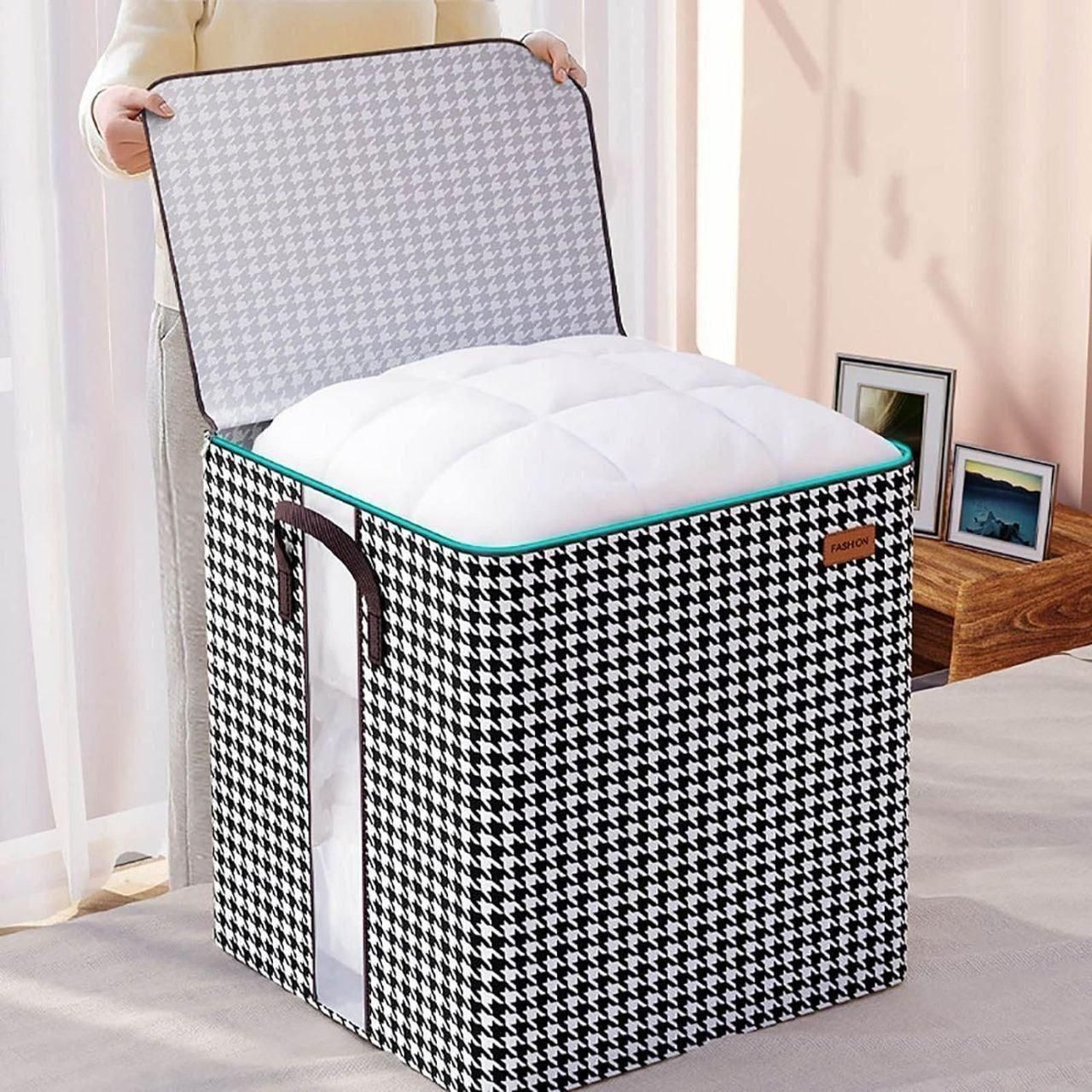 THE GIR FARMER portable laundry storage box with black and white houndstooth pattern and handles
