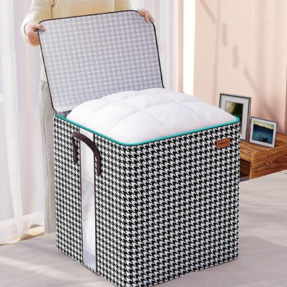 THE GIR FARMER portable laundry storage box with black and white houndstooth pattern and handles