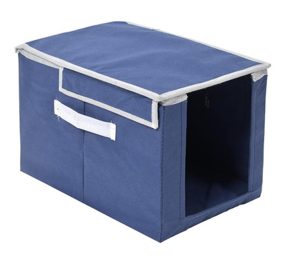 Blue shirts and clothing organizer for wardrobe with white handle and foldable design