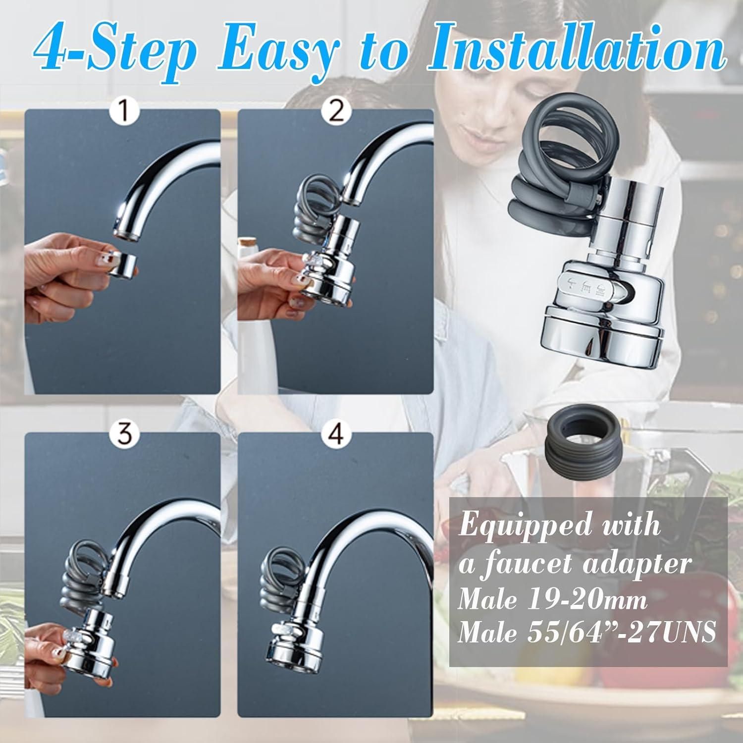 Step-by-step installation guide of sink sprayer attachment for kitchen faucet with faucet adapter