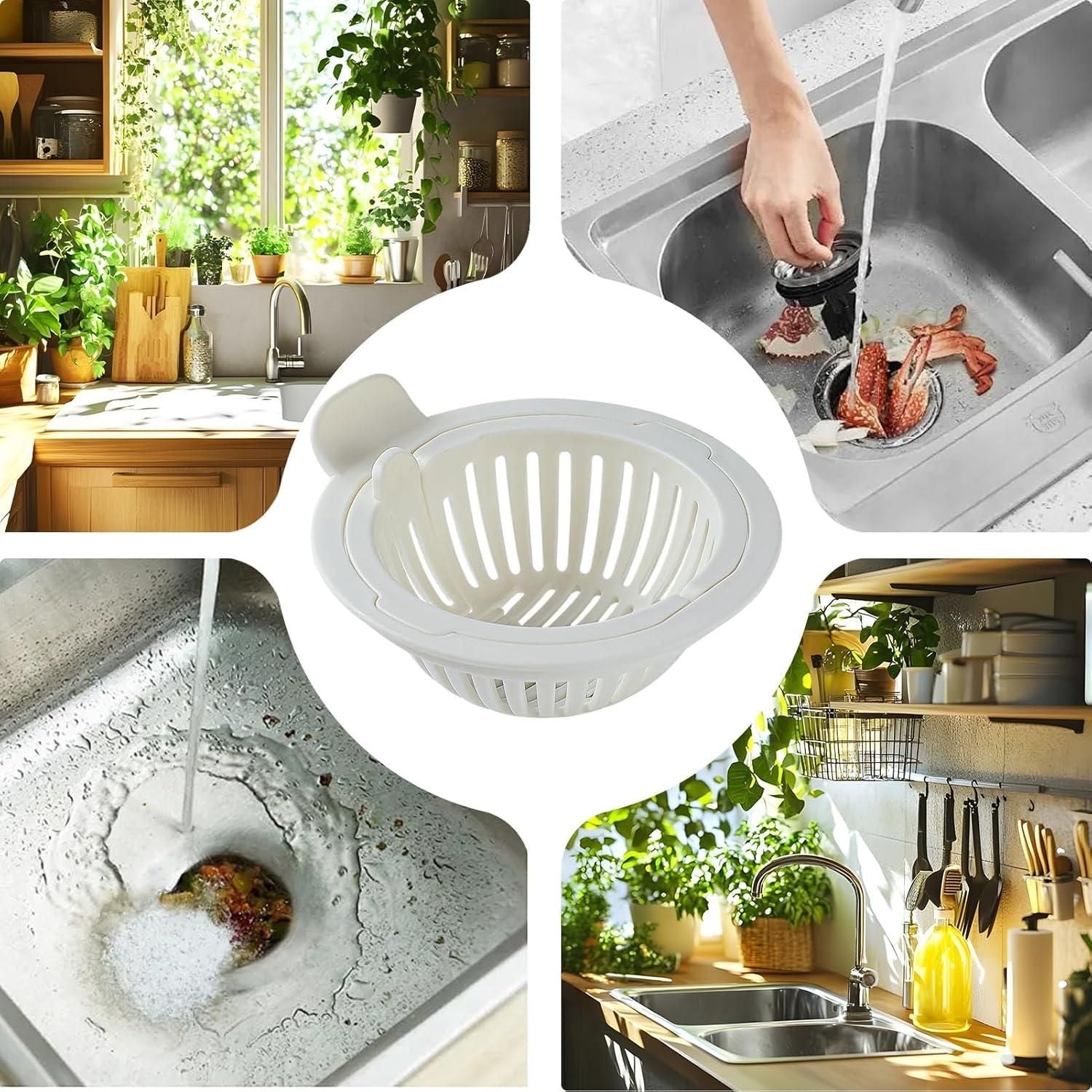The Gir Farmer white sink strainer for food particles with multiple kitchen sink setups