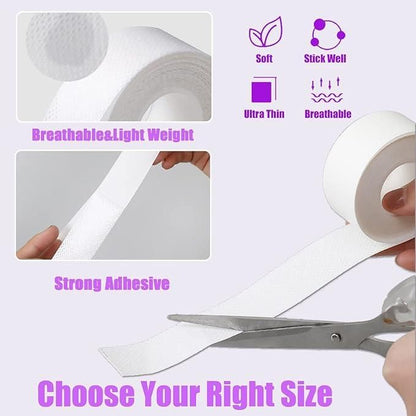 Breathable and lightweight sweat absorbent adhesive tape with strong adhesive being cut with scissors