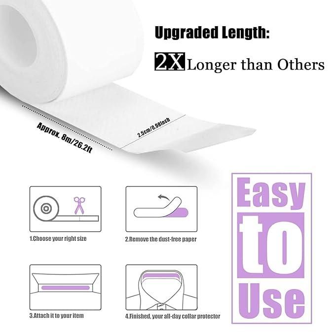 Roll of sweat absorbent adhesive tape with instructions for easy use and collar protection