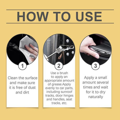 Step-by-step guide showing how to apply synthetic car grease pack on car parts with a brush