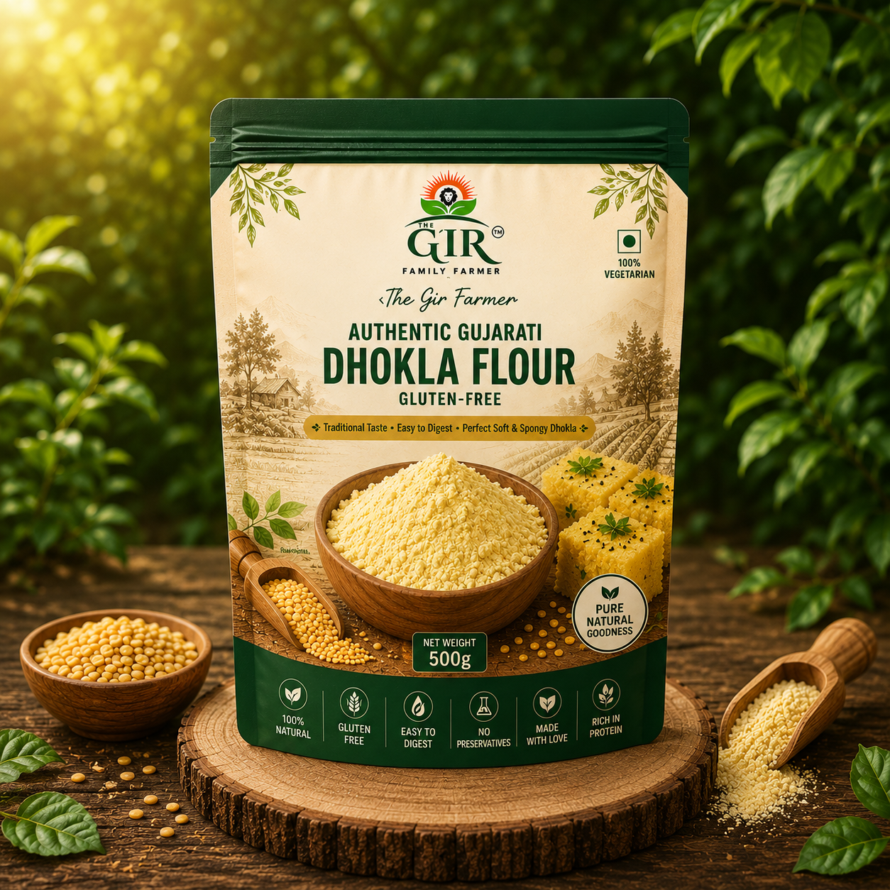 500g pack of THE GIR FARMER authentic Gujarati dhokla flour, gluten-free, perfect for traditional recipes