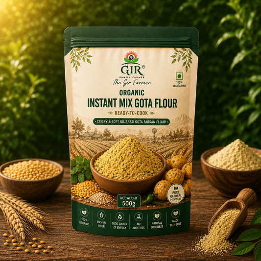500g packet of Organic Instant Mix Gota Flour by THE GIR FARMER, perfect for crispy and soft gujarati dishes
