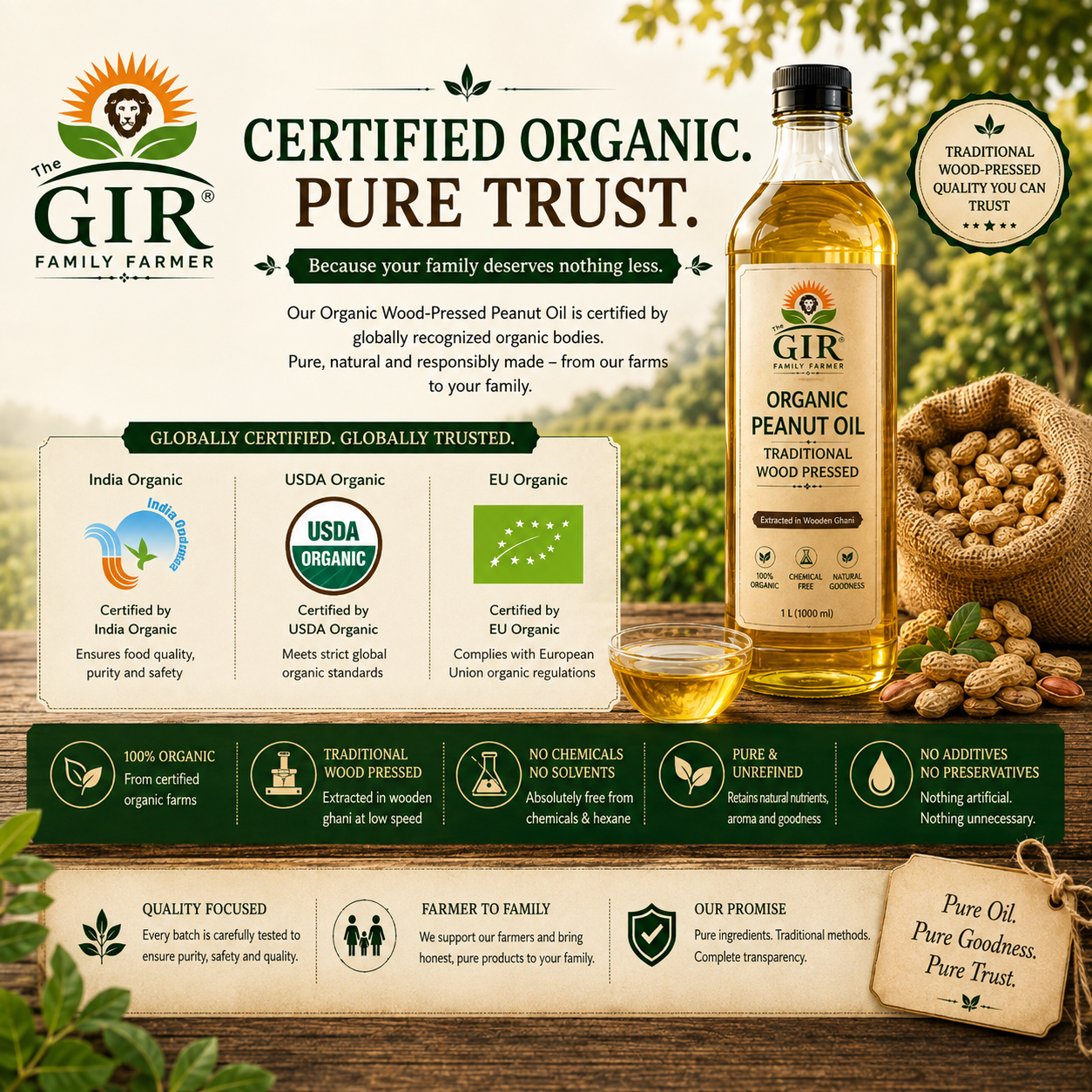 THE GIR FARMER Organic Groundnut Oil in Clear Bottle for Cooking and Frying Use