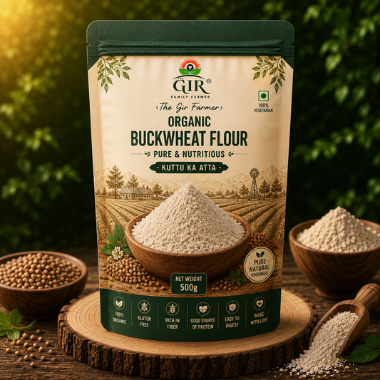 500g bag of Organic Buckwheat Flour from The Gir Farmer, ideal for gluten-free baking and nutritious meals