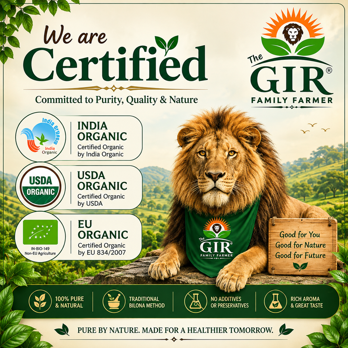 Organic Buffalo Ghee from THE GIR FARMER, rich golden color, perfect for cooking and healthy recipes