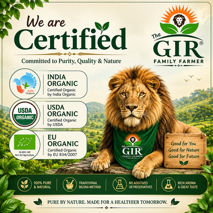 Organic Buffalo Ghee from THE GIR FARMER, rich golden color, perfect for cooking and healthy recipes