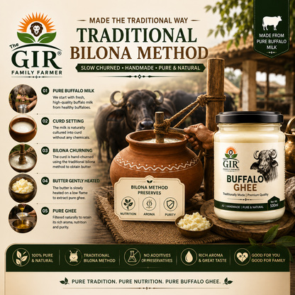 Organic Buffalo Ghee by THE GIR FARMER, handcrafted for rich flavor and nutrition, made from pure buffalo milk