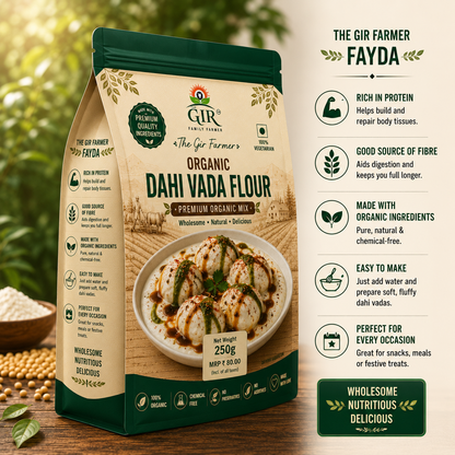 THE GIR FARMER Organic Dahi Vada Flour in a 250g bag, perfect for making delicious, wholesome vadas