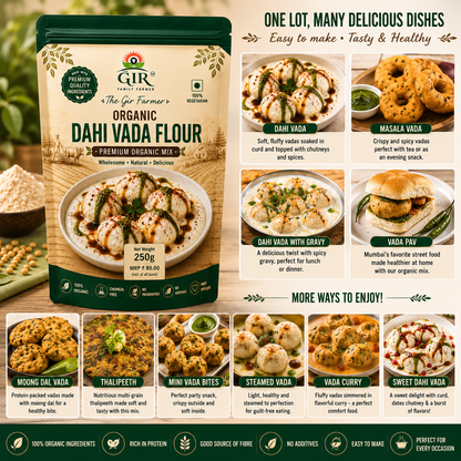 THE GIR FARMER Organic Dahi Vada Flour in a 250g pack for making delicious and healthy Dahi Vada dishes