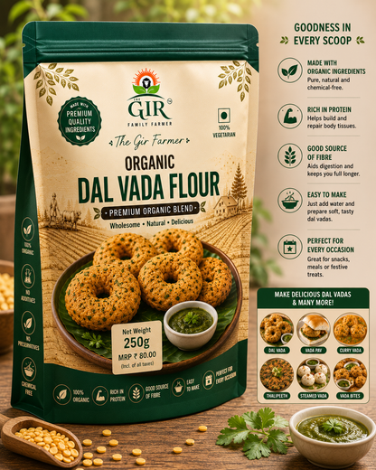 GIR Organic Dal Vada Flour 250g pack featuring natural ingredients, great for making crispy vadas