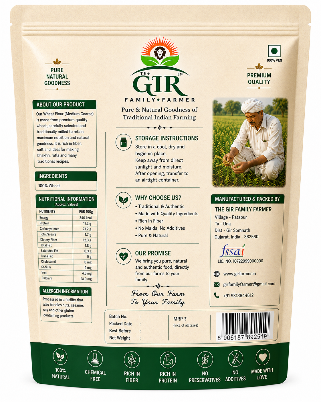 Organic Wheat Bhakhri Flour in a resealable package, perfect for making traditional Indian bhakris.