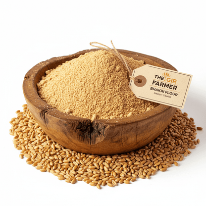 Organic Wheat Bhakhri Flour in a wooden bowl, perfect for making traditional Indian flatbreads