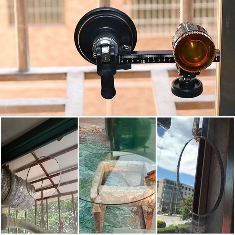 THE GIR FARMER glass compass cutter tool mounted and cutting circular shapes on glass panels