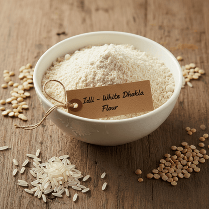 White Dhokla Flour in a bowl, perfect for making gram flour dhokla recipe and steaming delicious snacks