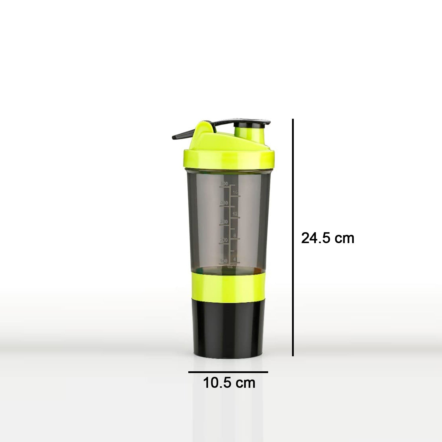 The Gir Farmer best protein shaker for workout in black and neon yellow with measurement markings