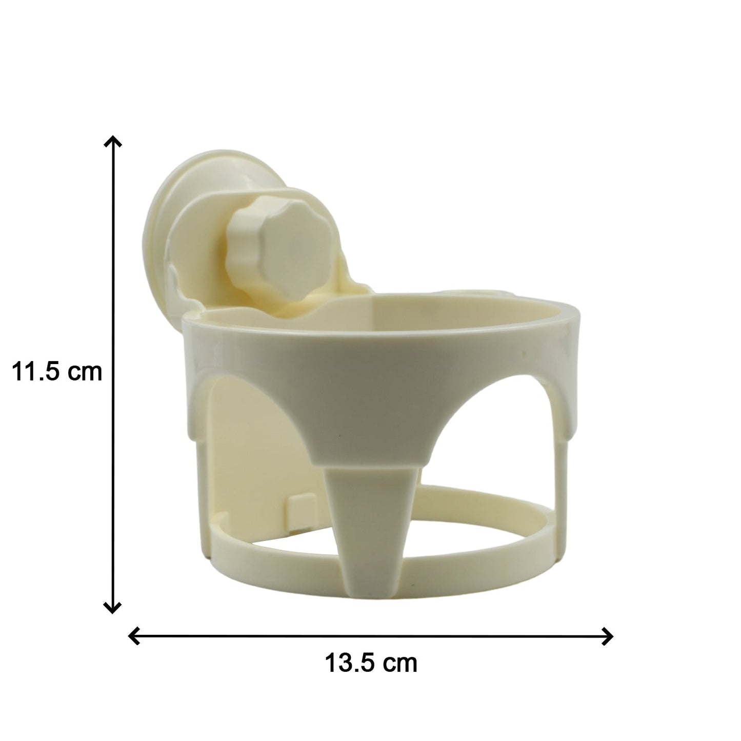 Hair dryer holder wall mount in cream color, measuring 11.5 cm by 13.5 cm for easy bathroom organization