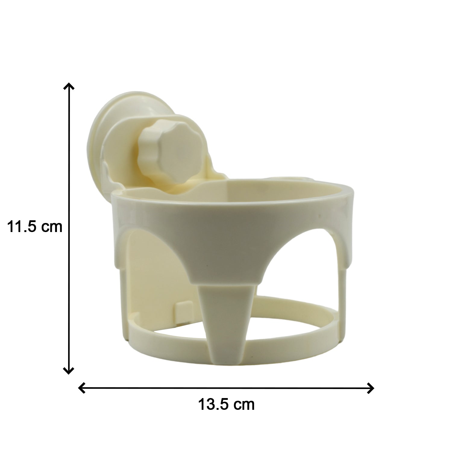 Hair dryer holder wall mount in cream color, measuring 11.5 cm by 13.5 cm for easy bathroom organization