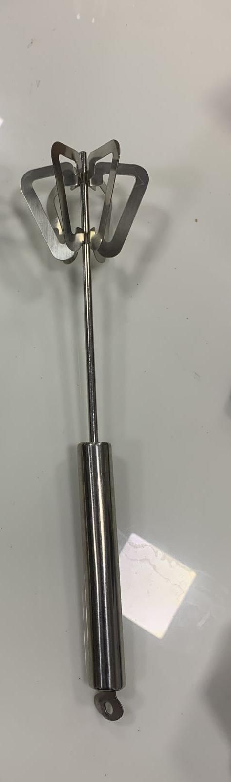 Stainless steel hand whisk mixer for baking with dual flat beaters and ergonomic handle