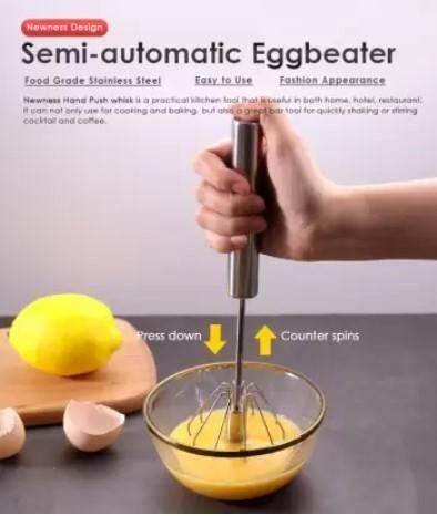 THE GIR FARMER hand whisk mixer for baking stainless steel semi-automatic eggbeater in use with glass bowl