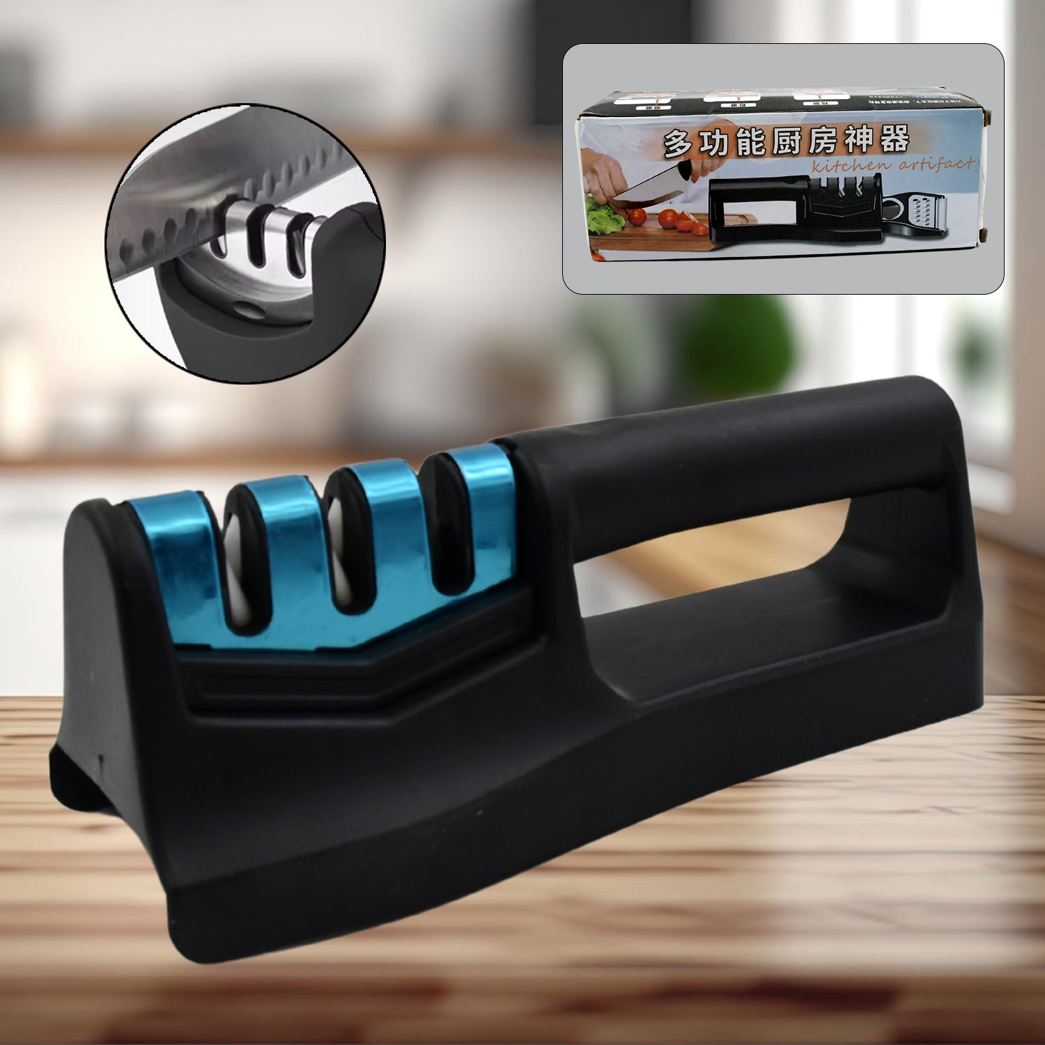 Handheld kitchen knife sharpener with ergonomic design for quick and easy sharpening at home