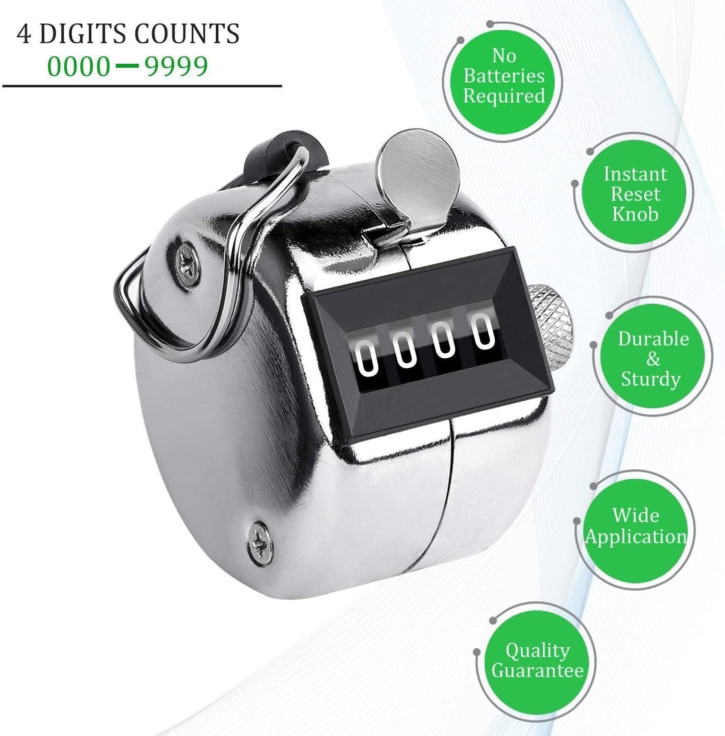 Your Brand handheld tally counter with 4-digit display and reset knob for various counting needs
