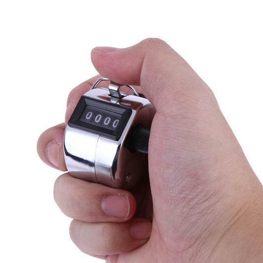 Your Brand handheld tally counter in a chrome finish for counting sports and fitness activities