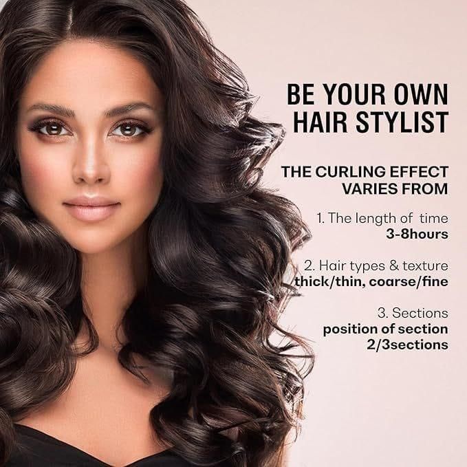Woman showcasing beautiful curls using heatless curling rods pack of 3 for effortless styling.