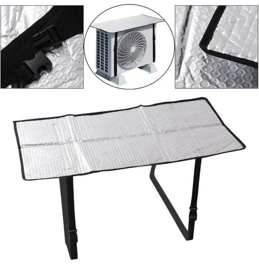 Heavy duty AC cover for rain and dust with adjustable straps and reflective aluminum material