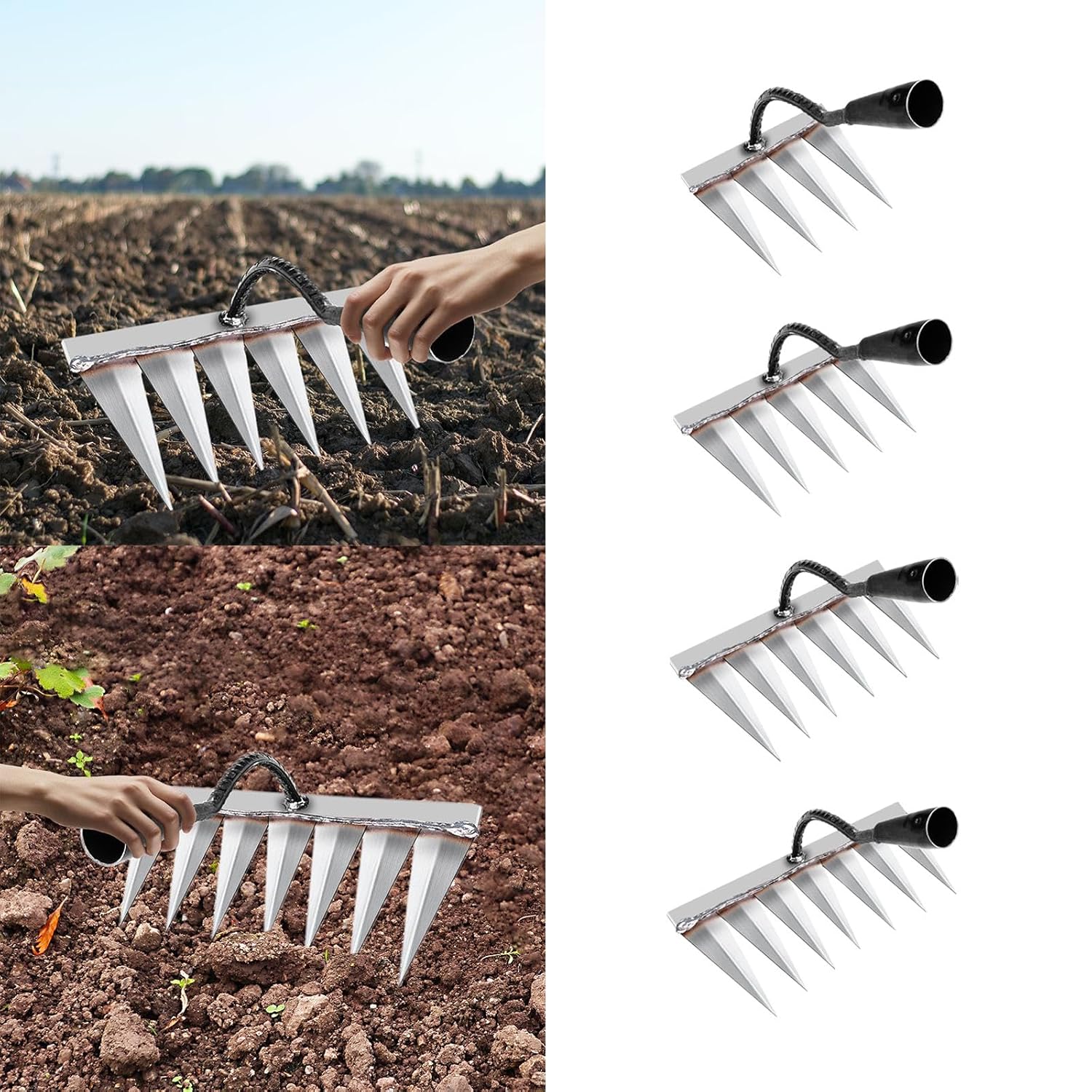 Heavy duty iron garden rake for efficient gardening and landscape preparation