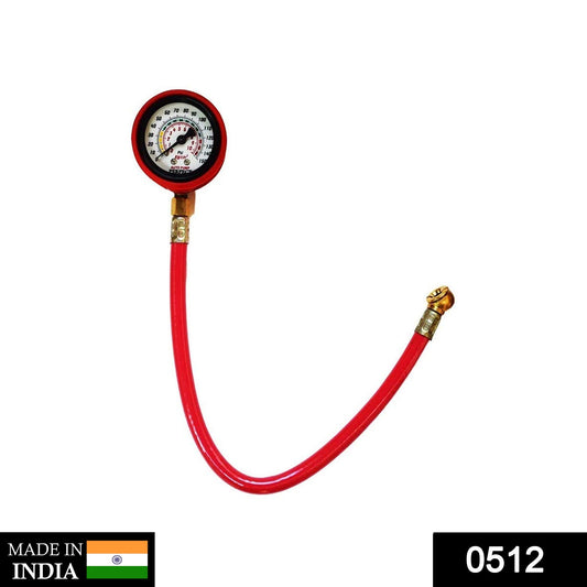 Your Brand heavy duty tire inflator gauge with a durable red hose for accurate tire pressure measurement