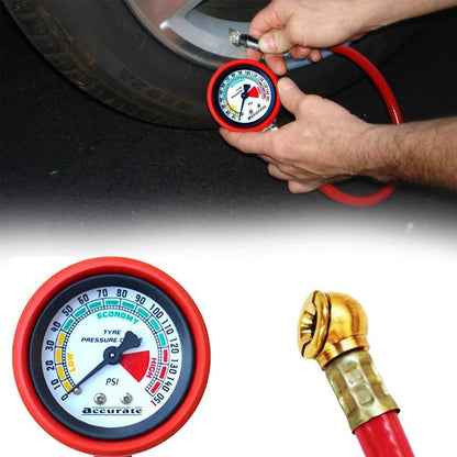 Heavy duty tire inflator gauge showing accurate tire pressure measurement for vehicles