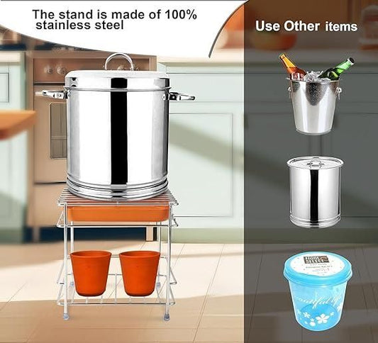 Heavy steel matka stand with 100% stainless steel construction for supporting large pots