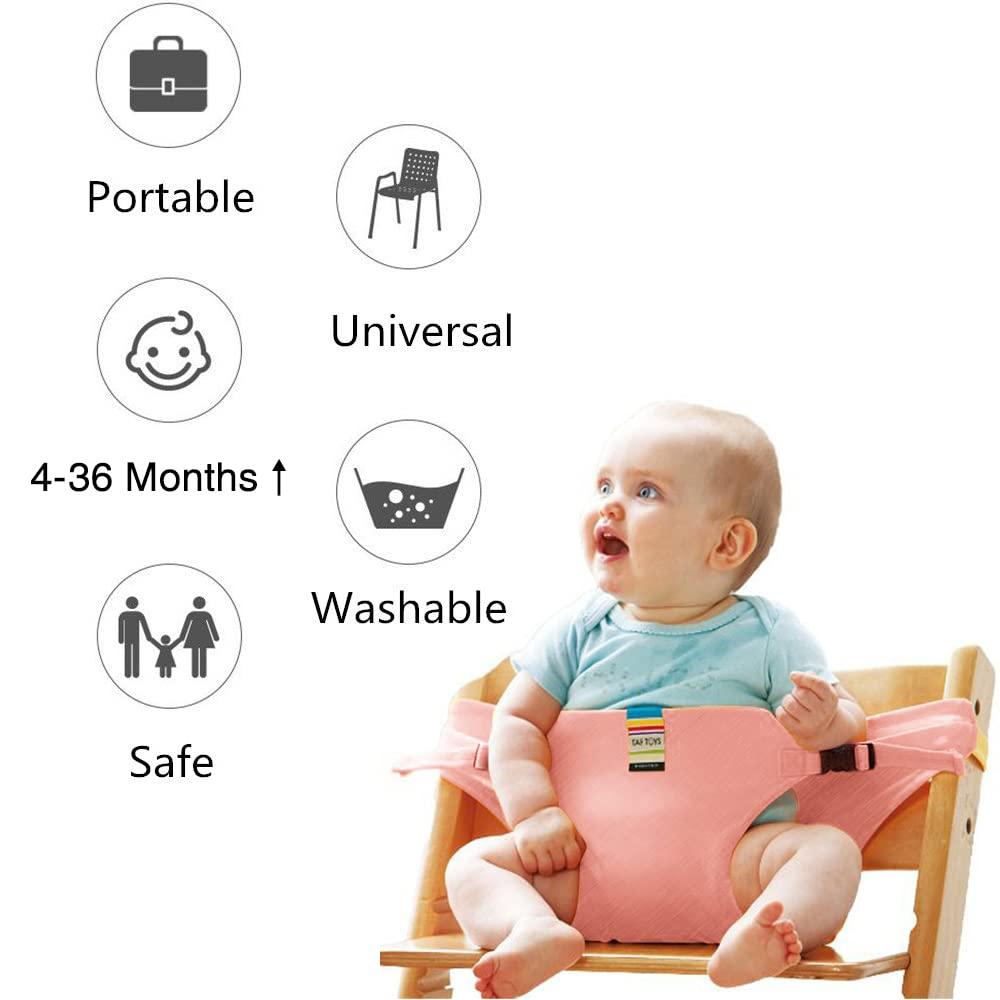 Portable high chair safety seat for babies, washable and safe for children 4-36 months, fits most chairs