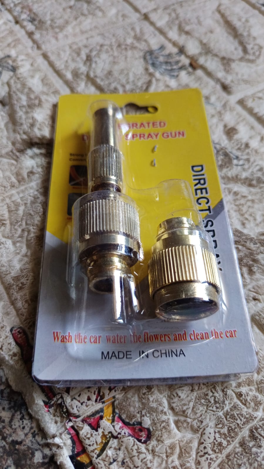 High pressure brass water spray nozzle packaged for easy use in garden and outdoor applications