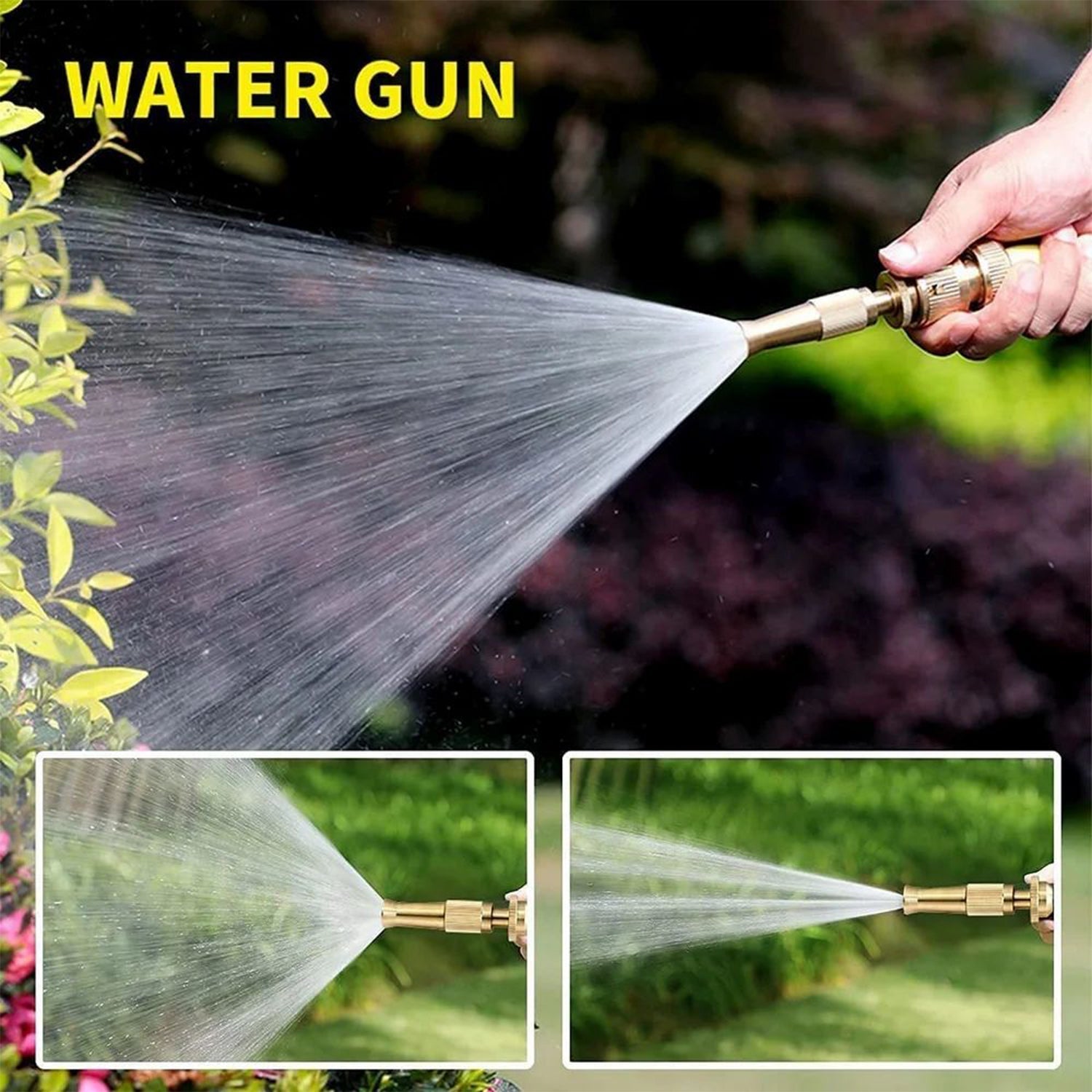 High pressure brass water spray nozzle with adjustable spray for efficient garden watering