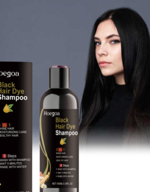 Dropdash quick black hair dye shampoo for easy application and stunning dark color in three simple steps