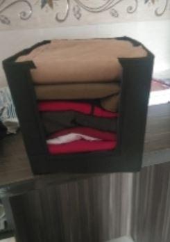 THE GIR FARMER foldable cloth organizer set black fabric cube with beige top and stacked clothes